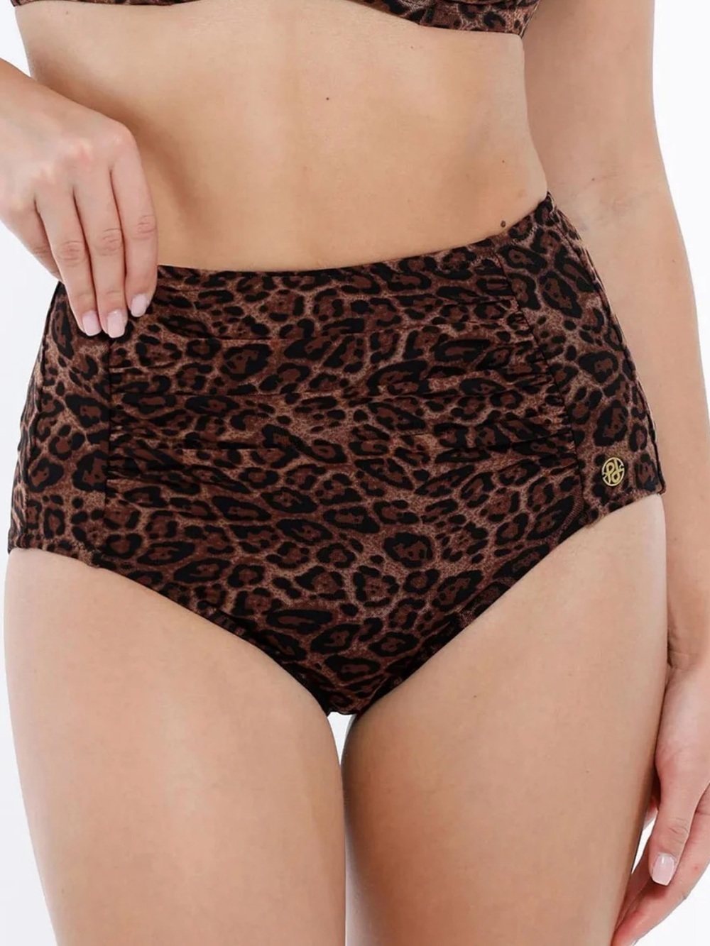 Shapewear Leopard Ruched Tummy Control High Waisted Bikini Bottom Size XS